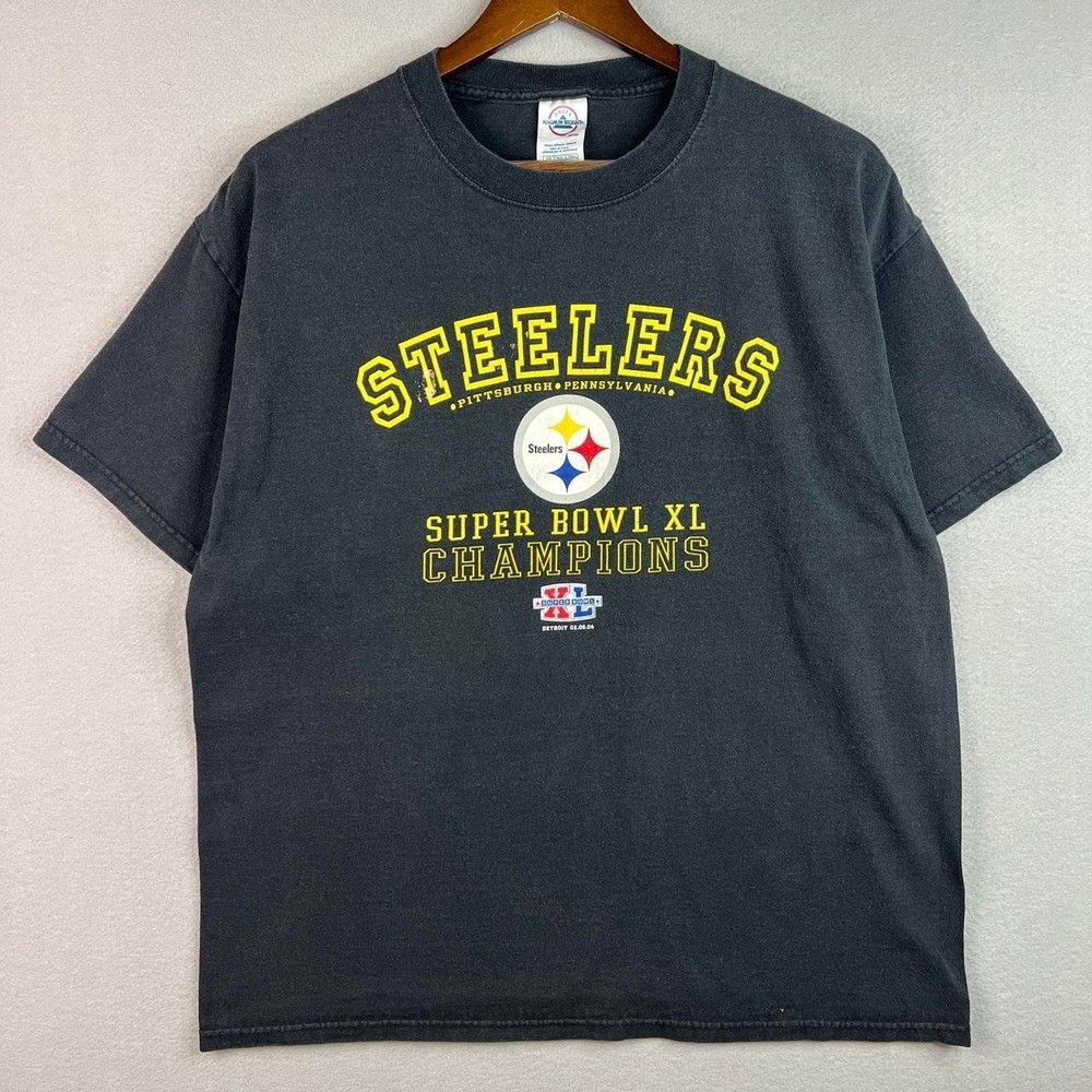 Pittsburgh Steelers NFL Football Super Bowl XL 2006 Black Tee Shirt L